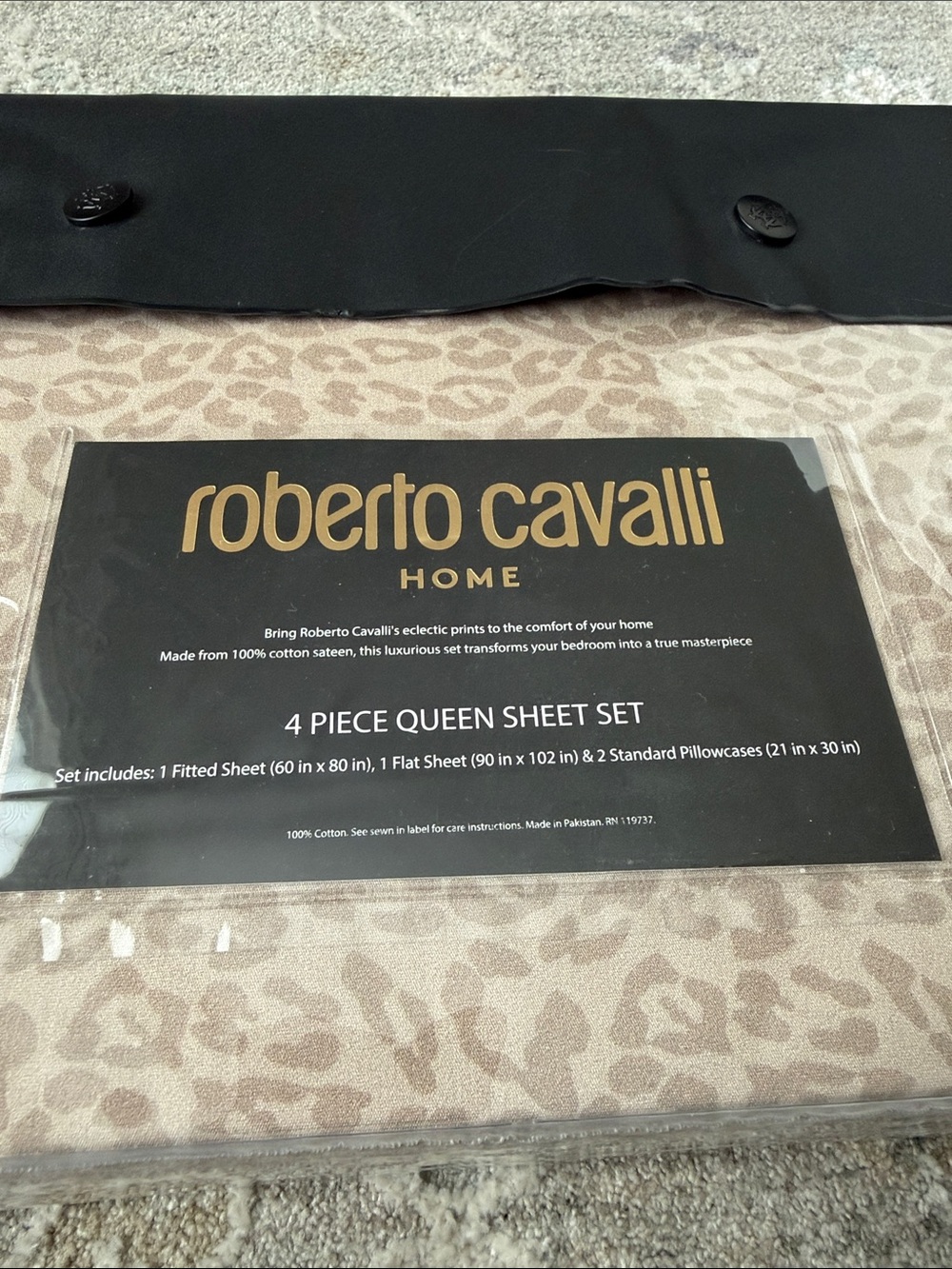 NWT Roberto Cavalli Queen Sheet Set - Beige Leopard